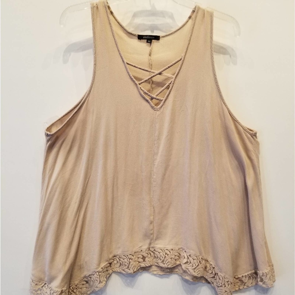 Beige Tank‎ Top Cool Lightweight Top Tan Flowy Plus Size 3XL